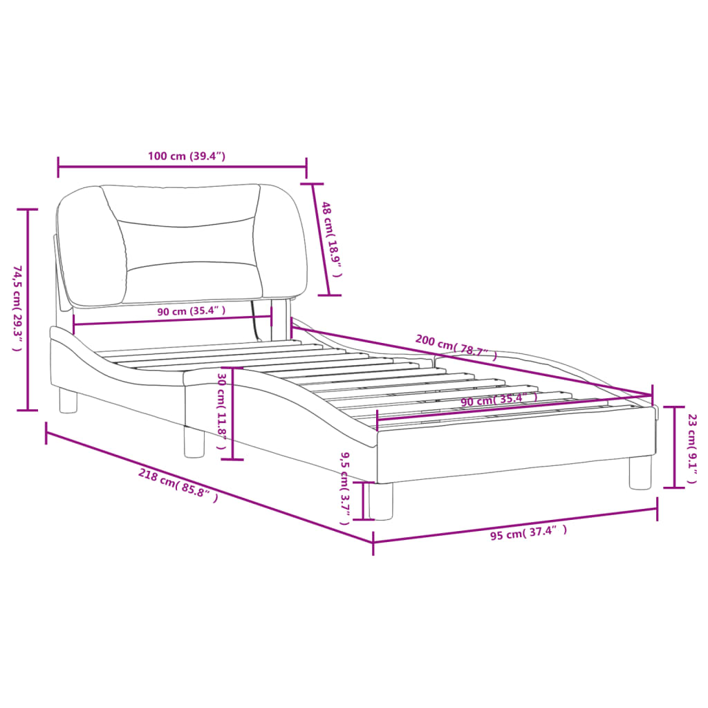 vidaXL Sängynrunko LED-valoilla musta 90x200 cm keinonahka