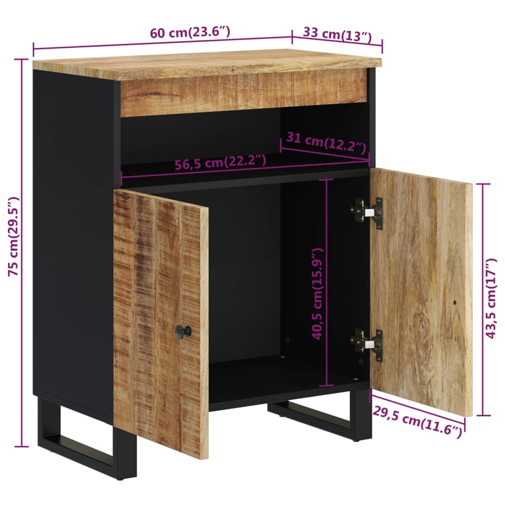 vidaXL Senkki 2 ovella 60x33x75 cm täysi mangopuu