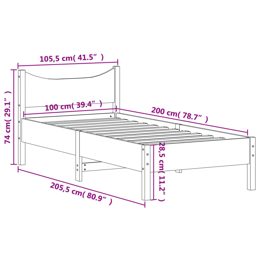 vidaXL Sänky ilman patjaa vahanruskea 100x200 cm täysi mänty