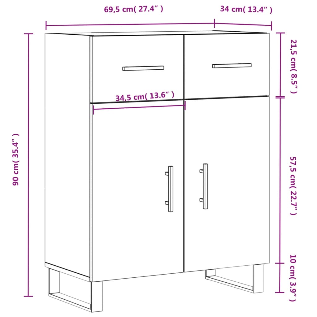 vidaXL Senkki ruskea tammi 69,5x34x90 cm tekninen puu