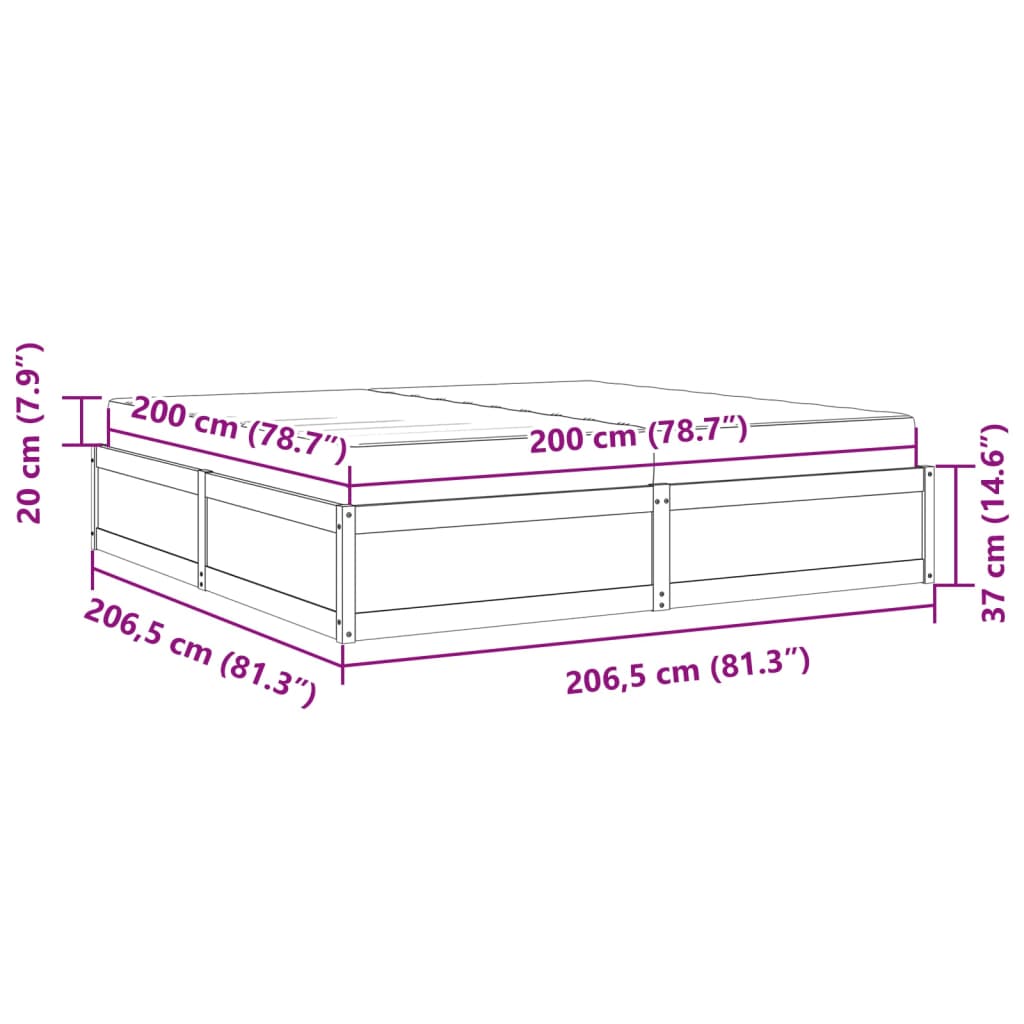 vidaXL Sänky patjalla 200x200 cm täysi mänty