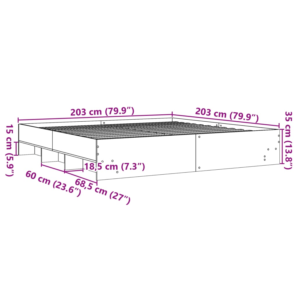 vidaXL Sängynrunko Sonoma-tammi 200x200 cm tekninen puu