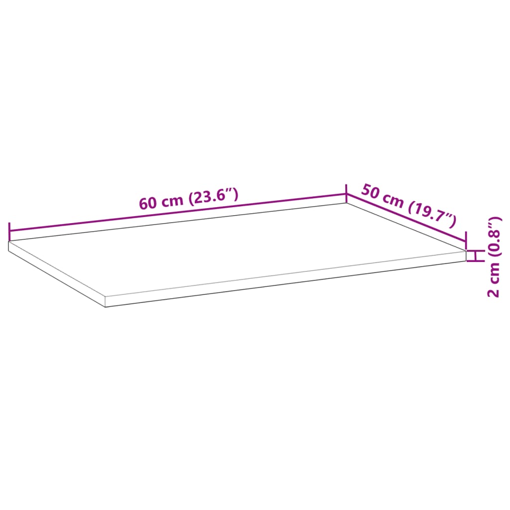 vidaXL Kylpyhuoneen pöytälevy 60x50x2 cm käsittelemätön täysi akasia