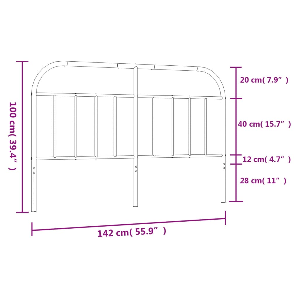 vidaXL Metallinen sängynpääty valkoinen 135 cm