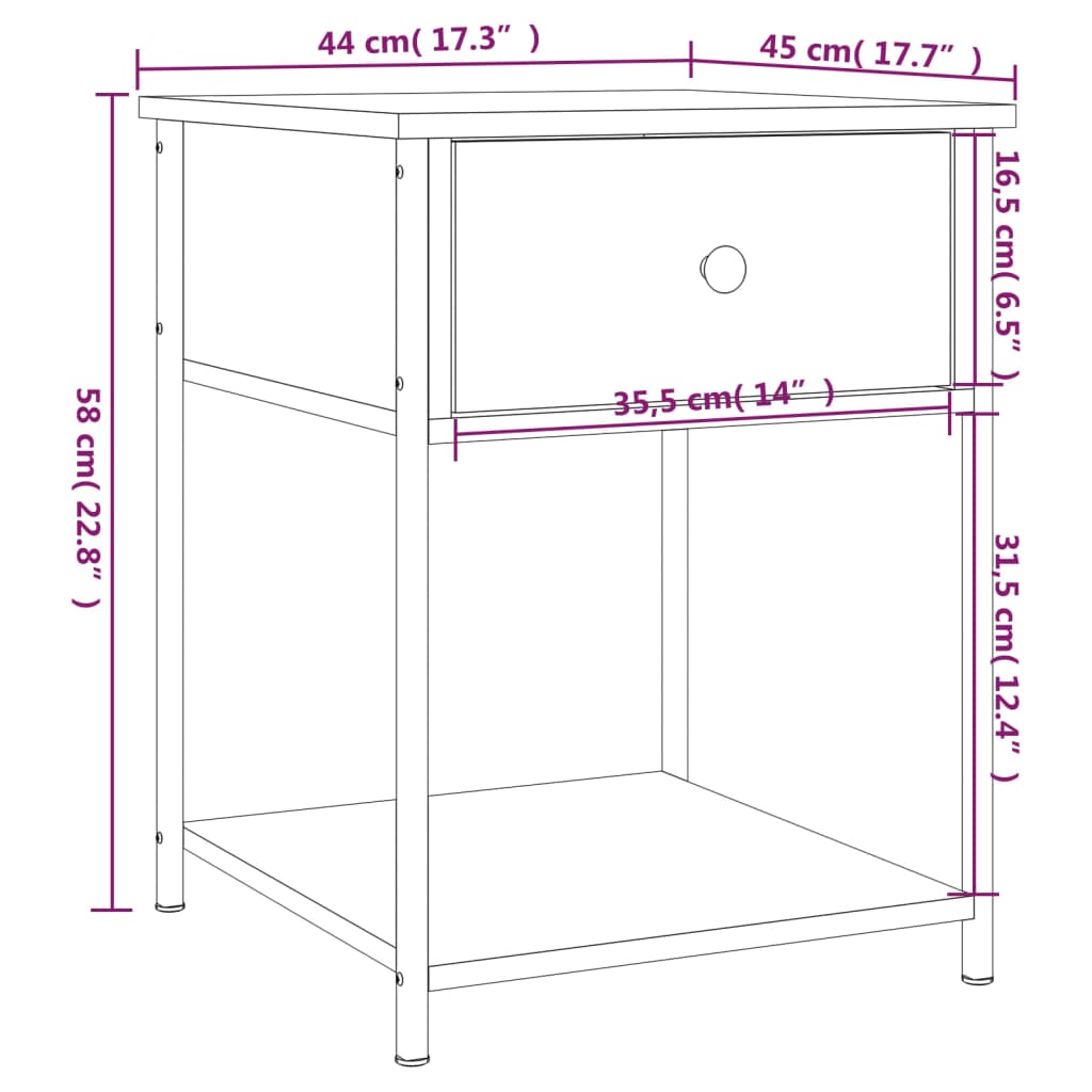 vidaXL Yöpöydät 2 kpl ruskea tammi 44x45x58 cm tekninen puu