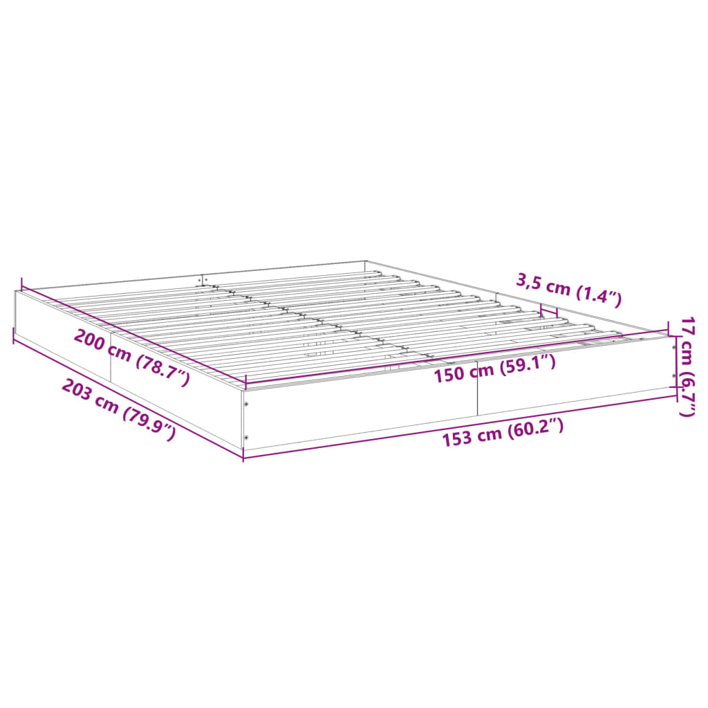 vidaXL Sängynrunko ruskea tammi 150x200 cm tekninen puu