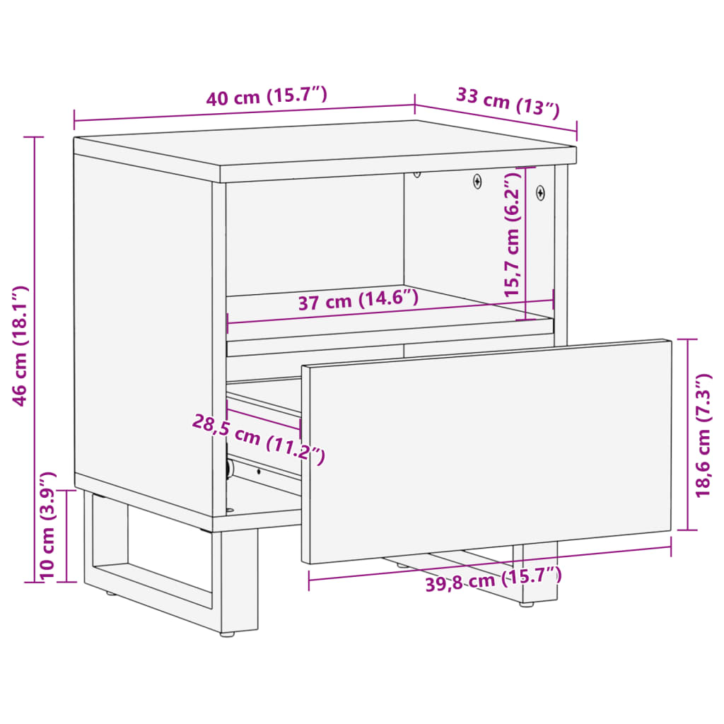 vidaXL Yöpöydät 2 kpl 40x34x46 cm kierrätetty täyspuu