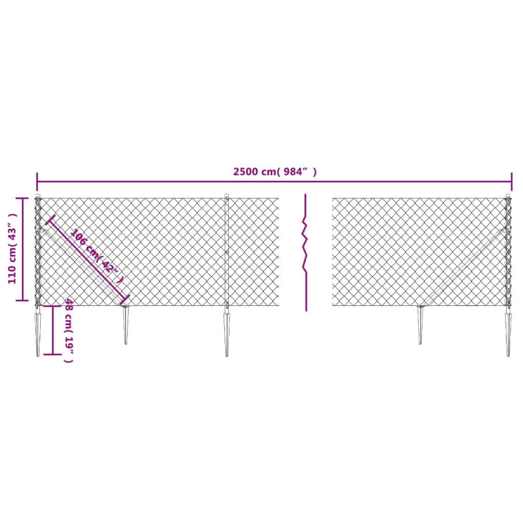 vidaXL Verkkoaita maapiikeillä hopea 1,1x25 m