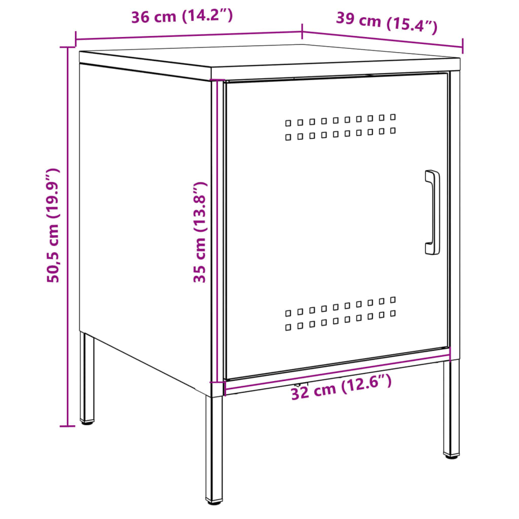 vidaXL Yöpöydät 2 kpl musta 36x39x50,5 cm teräs