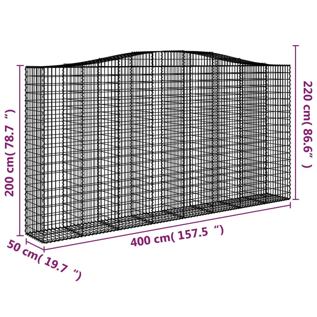 vidaXL Kaareva kivikori 400x50x200/220 cm galvanoitu rauta