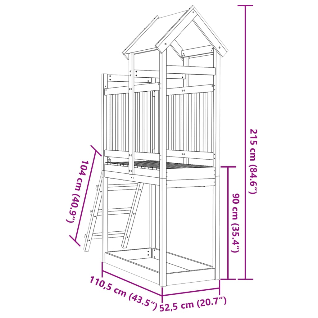 vidaXL Leikkitorni tikkailla 110,5x52,5x215 cm douglaskuusi