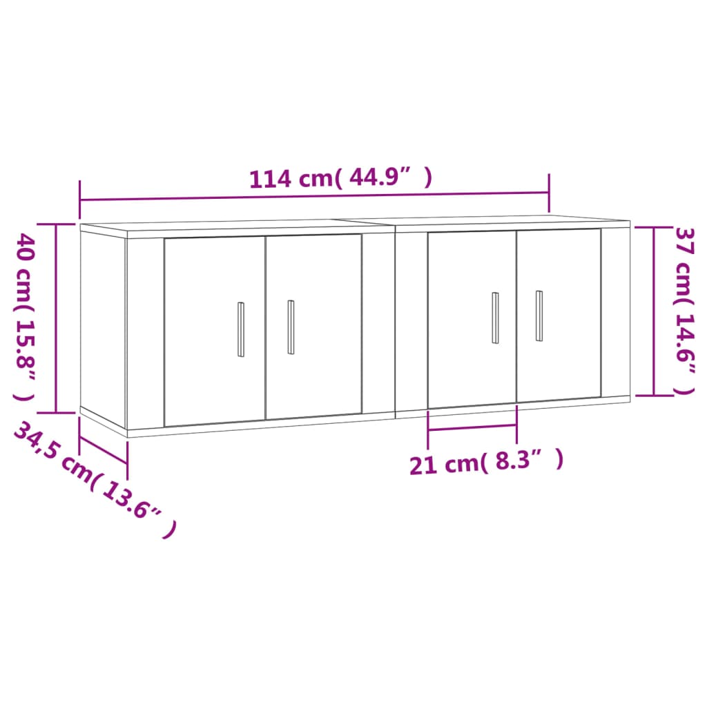 vidaXL Seinäkiinnitettävät TV-kaapit 2 kpl betoninharmaa 57x34,5x40 cm