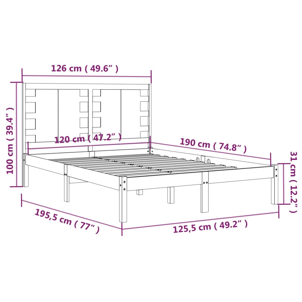 vidaXL Sängynrunko musta täysi mänty 120x190 cm Small Double