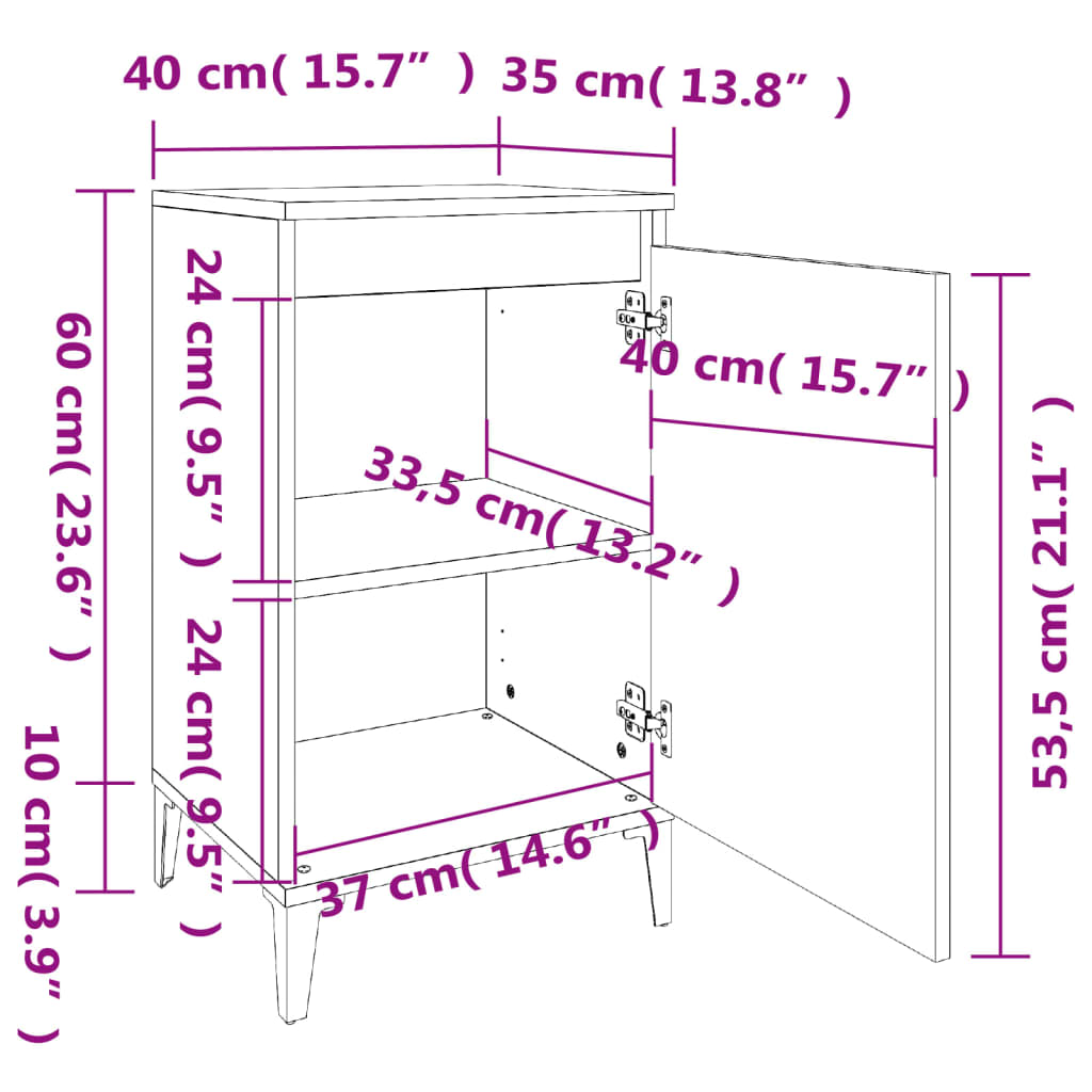 vidaXL Yöpöydät 2 kpl betoninharmaa 40x35x70 cm tekninen puu