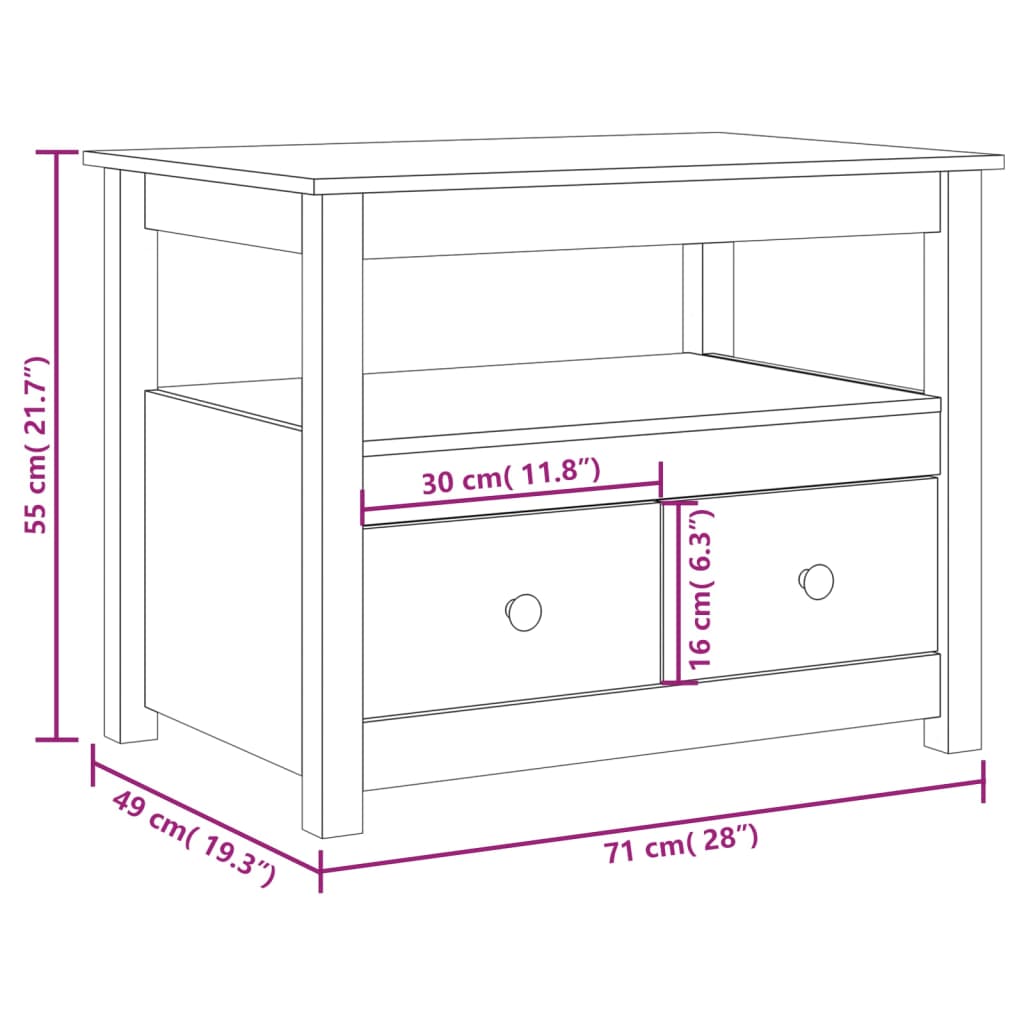 vidaXL Sohvapöytä musta 71x49x55 cm täysi mänty