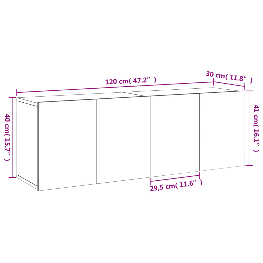 vidaXL TV-kaapit seinäkiinnitettävä 2 kpl harmaa Sonoma 60x30x41 cm