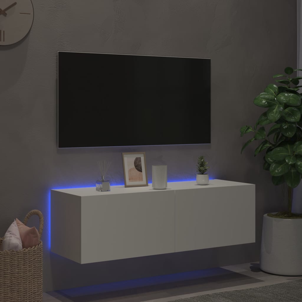 vidaXL TV-seinäkaappi LED-valoilla valkoinen 100x35x31 cm