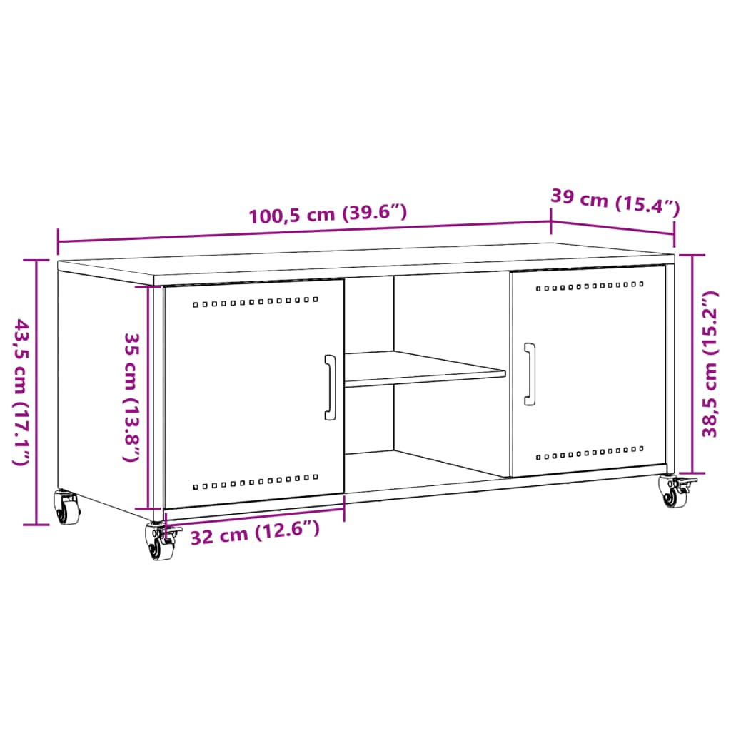 vidaXL TV-taso antrasiitti 100,5x39x43,5 cm teräs