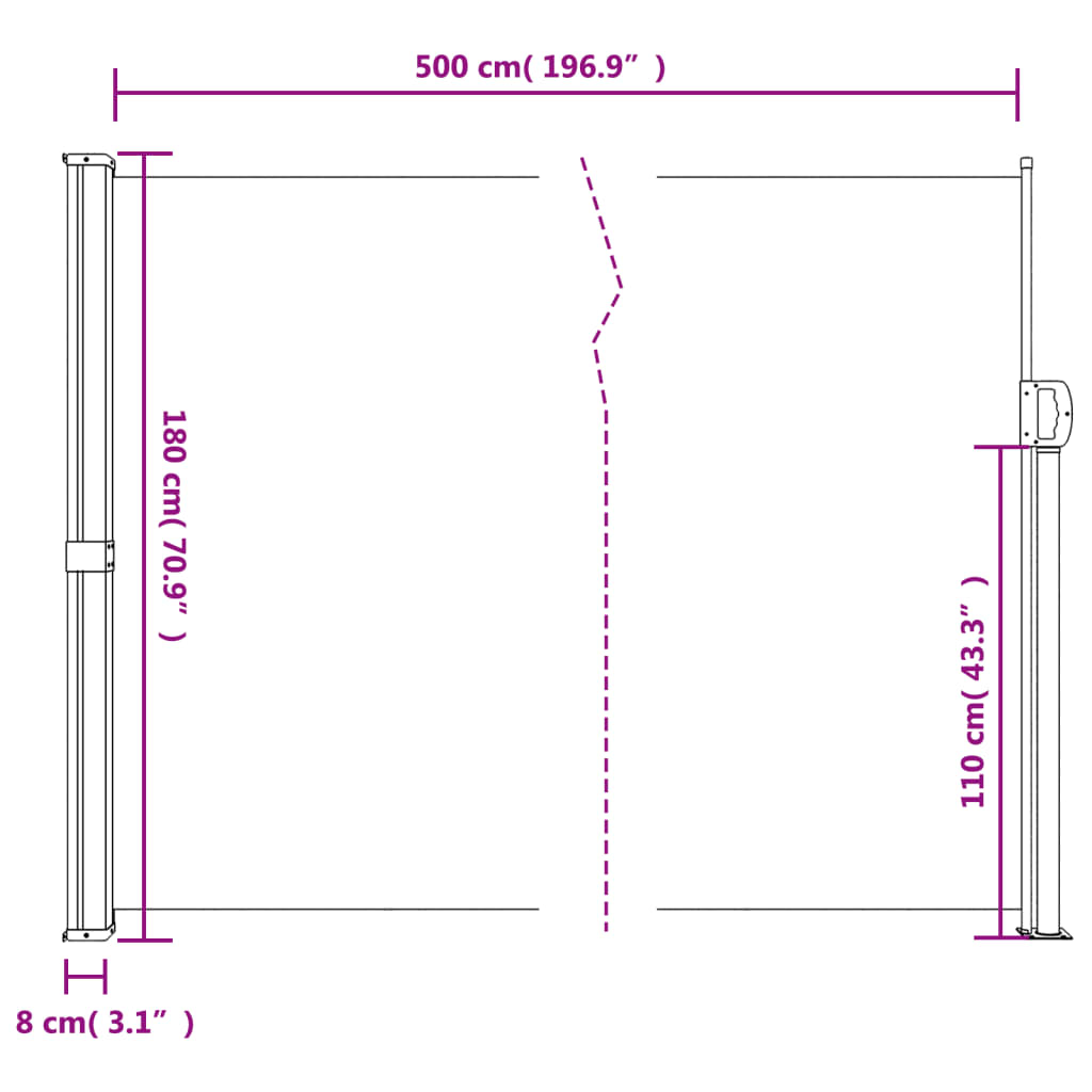 vidaXL Sisäänvedettävä sivumarkiisi punainen 180x500 cm