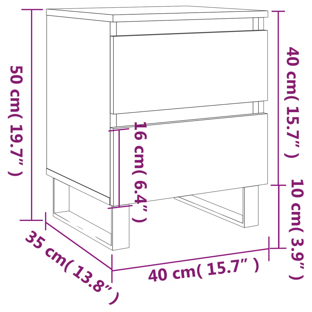 vidaXL Yöpöydät 2 kpl ruskea tammi 40x35x50 cm tekninen puu