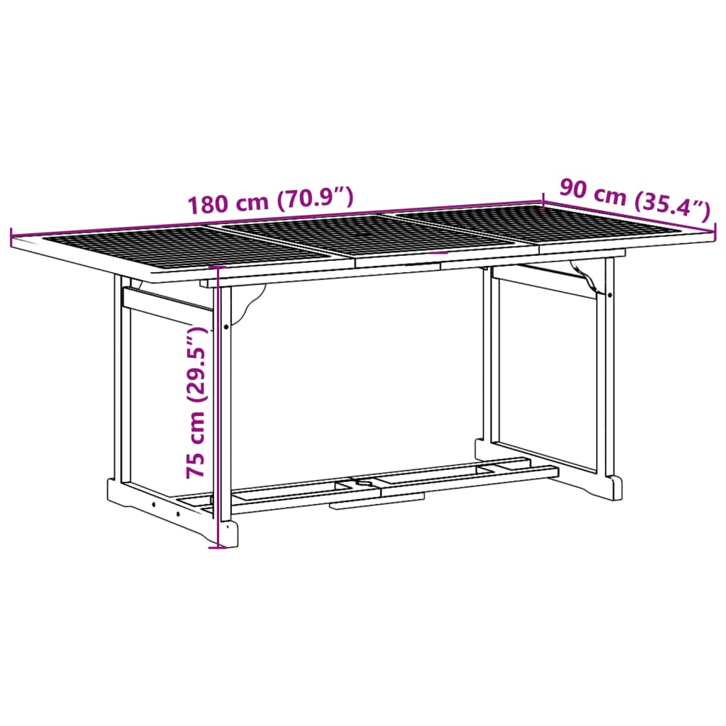 vidaXL 9-osainen Puutarharuokailuryhmä 180x90x75 cm täysi akaasiapuu