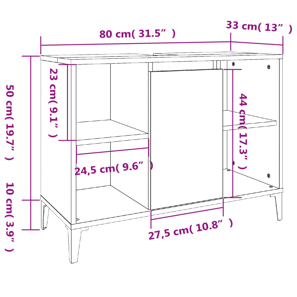 vidaXL Pesuallaskaappi ruskea tammi 80x33x60 cm tekninen puu