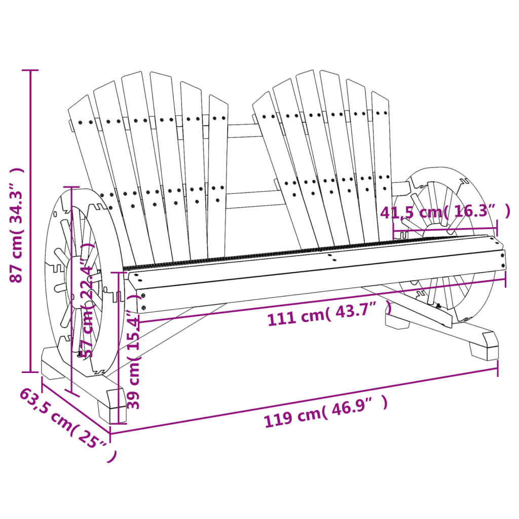 vidaXL 2-istuttava Adirondack puutarhatuoli täysi kuusi