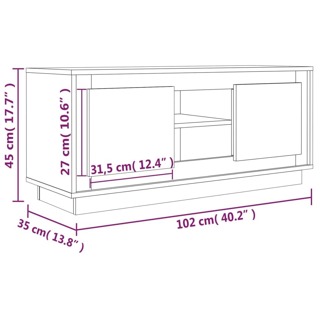 vidaXL TV-taso musta 102x35x45 cm tekninen puu