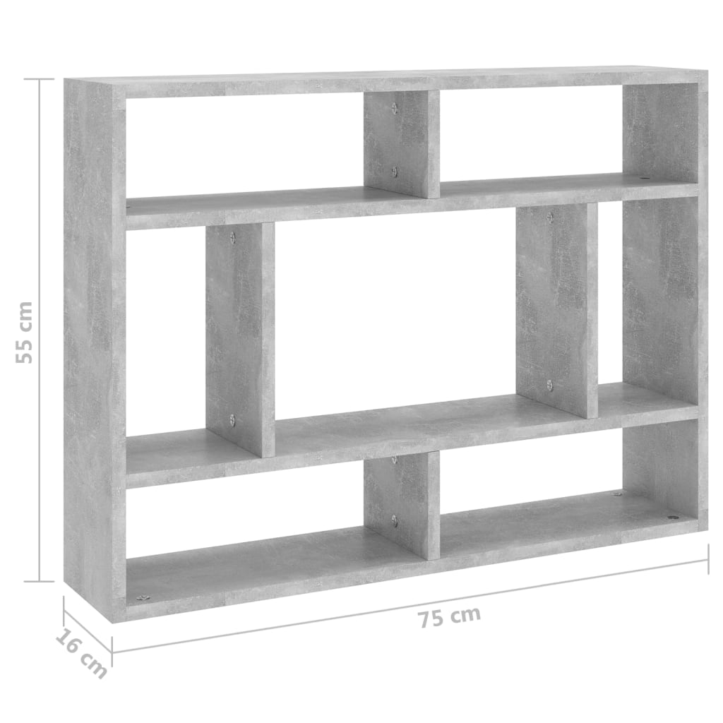 vidaXL Seinähylly betoninharmaa 75x16x55 cm lastulevy