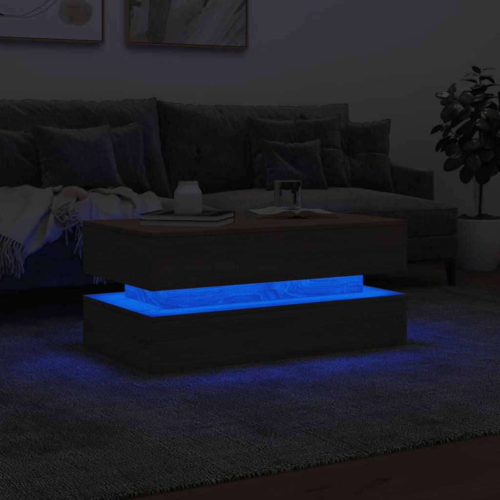 vidaXL Sohvapöytä LED-valoilla Sonoma-tammi 90x50x40 cm