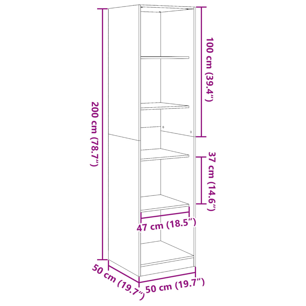 vidaXL Vaatekaappi musta 50x50x200 cm lastulevy