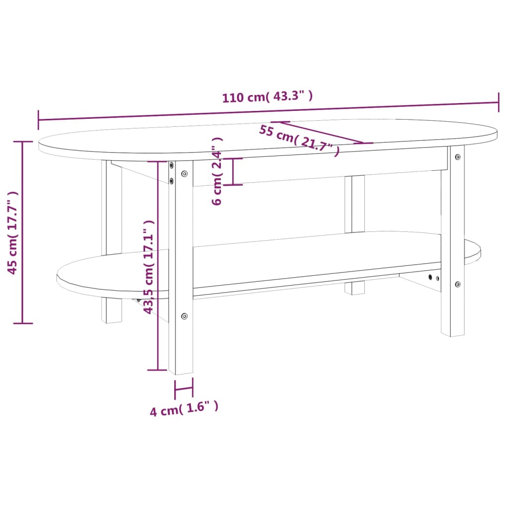 vidaXL Sohvapöytä harmaa 110x55x45 cm täysi mänty