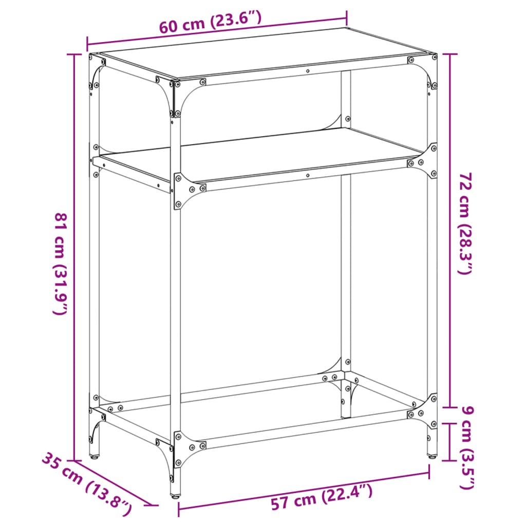 vidaXL Konsolipöytä musta lasinen pöytälevy 60x35x81 cm teräs