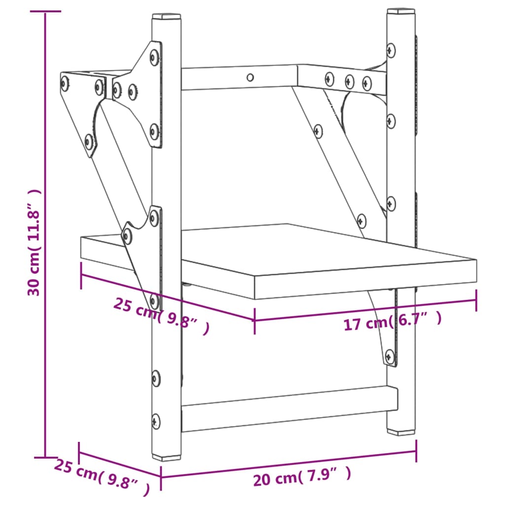 vidaXL Seinähyllyt tangoilla 2 kpl savutammi 20x25x30 cm