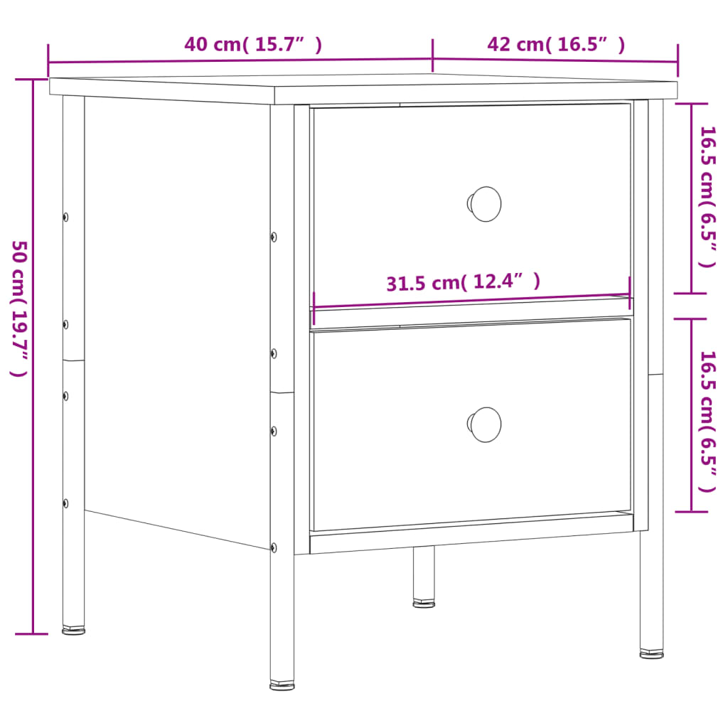 vidaXL Yöpöydät 2 kpl savutammi 40x42x50 cm tekninen puu