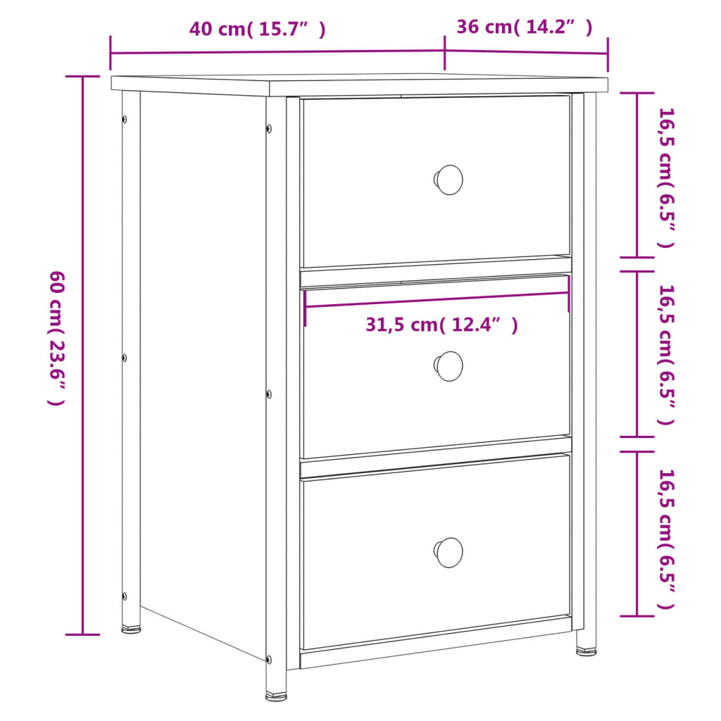 vidaXL Yöpöydät 2 kpl musta 40x36x60 cm tekninen puu