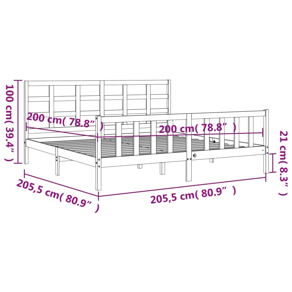 vidaXL Sängynrunko päädyllä hunajanruskea 200x200 cm täysi puu