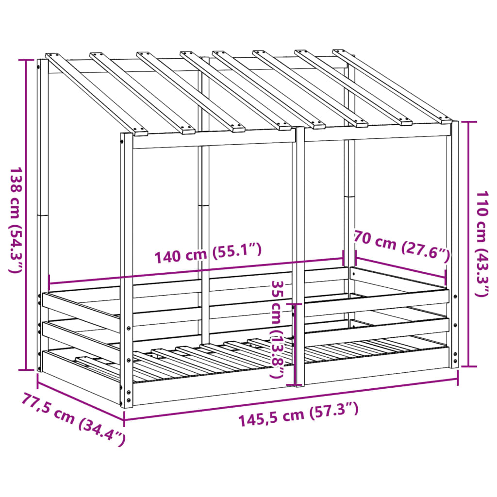 vidaXL Lasten katossänky 70x140 cm täysi mänty