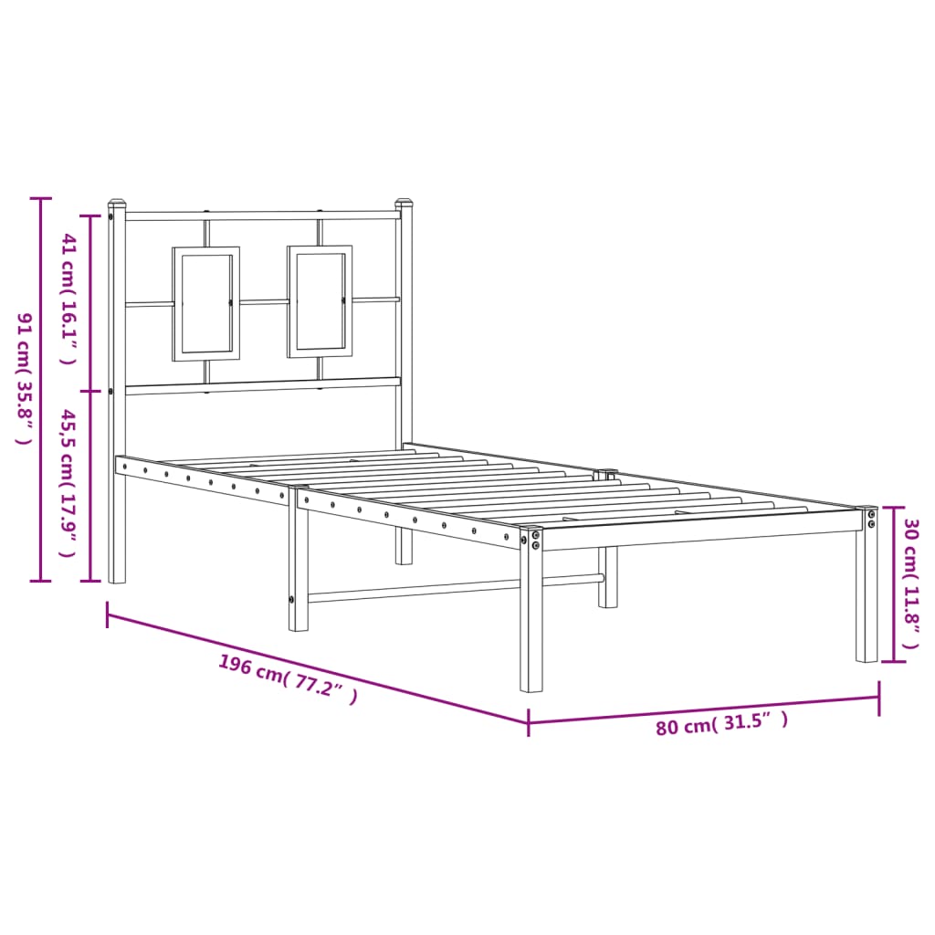 vidaXL Metallisängynrunko ilman patjaa päätylevy valkoinen 75x190 cm