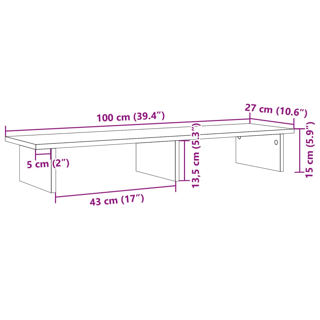 vidaXL Näyttöteline ruskea tammi 100x27x15 cm tekninen puu