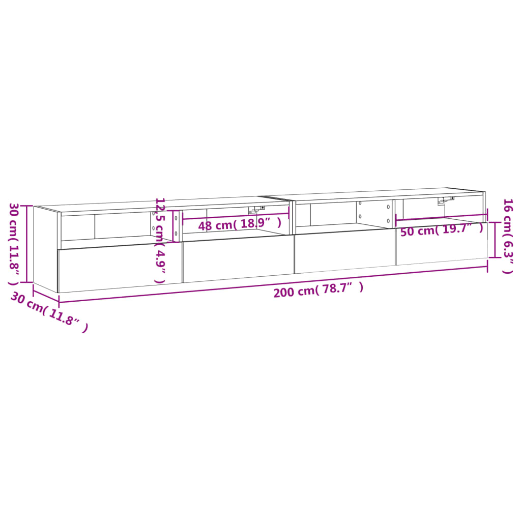 vidaXL TV-seinäkaapit 2 kpl harmaa Sonoma 100x30x30 cm tekninen puu