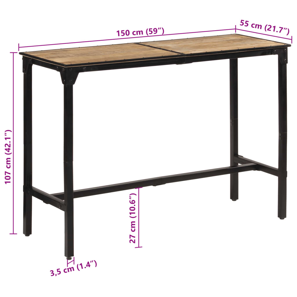 vidaXL Baaripöytä 150x55x107 cm täysi karkea mangopuu