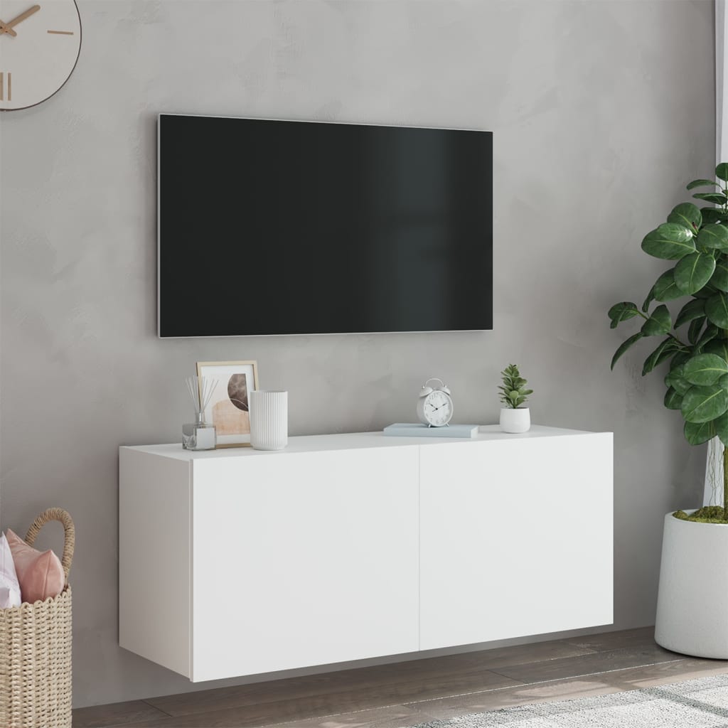 vidaXL TV-seinäkaappi LED-valoilla valkoinen 100x35x41 cm