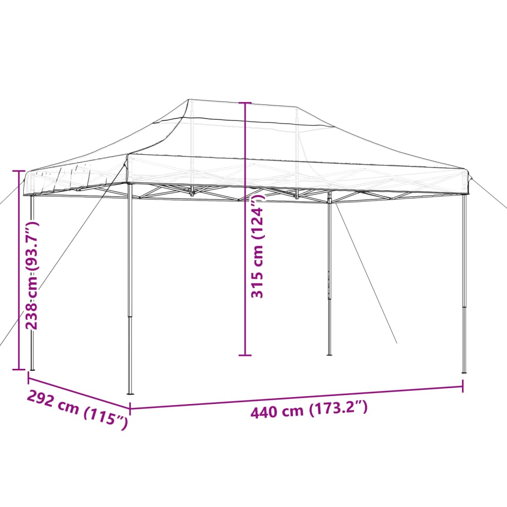 vidaXL Taitettava pop-up juhlateltta musta 440x292x315 cm