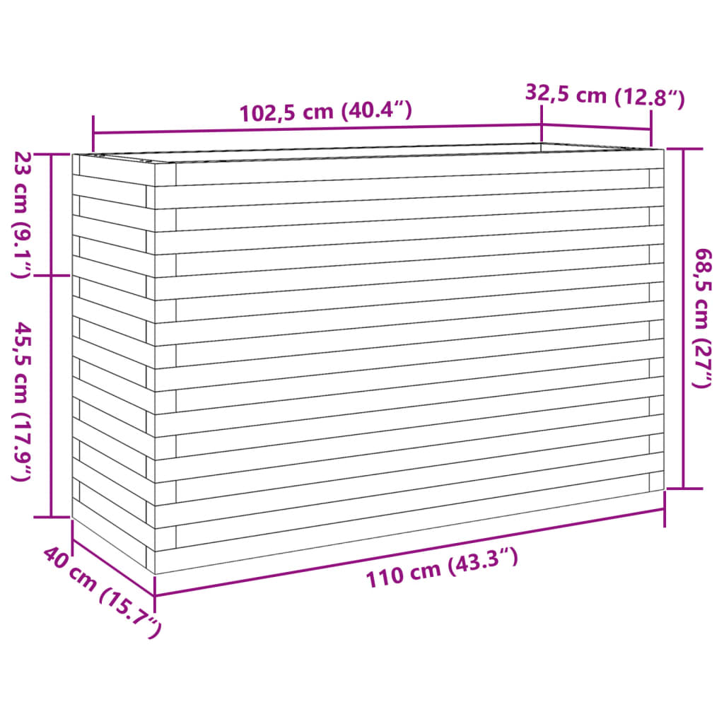 vidaXL Puutarhakukkalaatikko 110x40x68,5 cm kyllästetty mänty