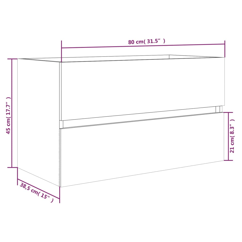 vidaXL Allaskaappi ruskea tammi 80x38,5x45 cm lastulevy