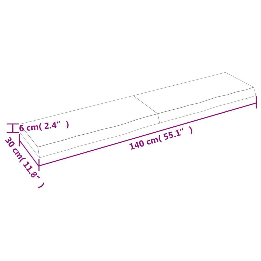 vidaXL Kylpyhuoneen työtaso t.ruskea 140x30x(2-6)cm käsitelty täyspuu