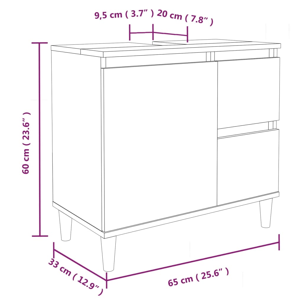 vidaXL Kylpyhuoneen kaappi harmaa Sonoma 65x33x60 cm tekninen puu