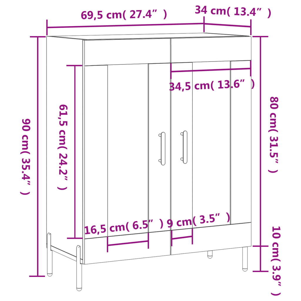 vidaXL Senkki betoninharmaa 69,5x34x90 cm tekninen puu