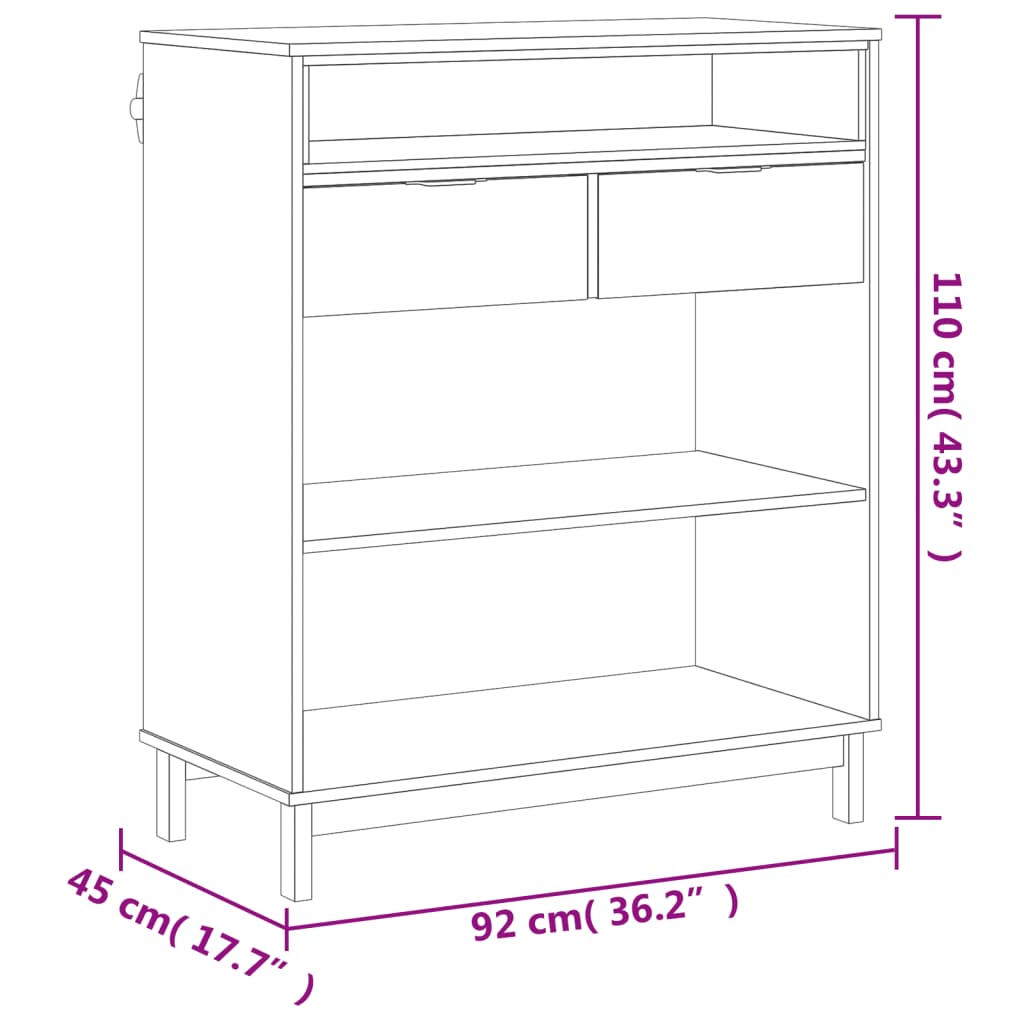 vidaXL Baaripöytä FLAM 92x45x110 cm täysi mänty